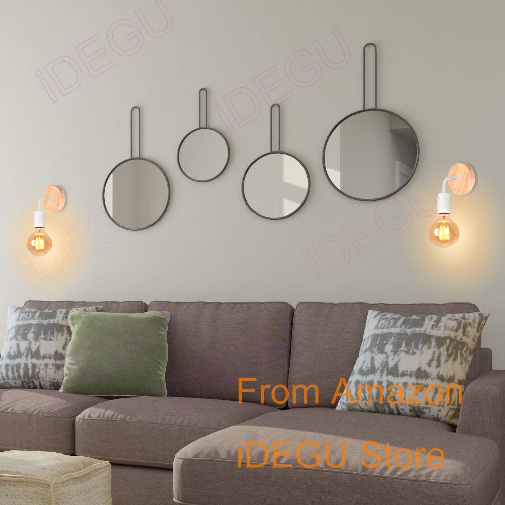iDEGU Lot de 2 Appliques Murale Interieur Lampes Murale en Métal et Bois E27 Éclairage Mural pour Chambre, Salle de Bains (Support Bois - Blanc)