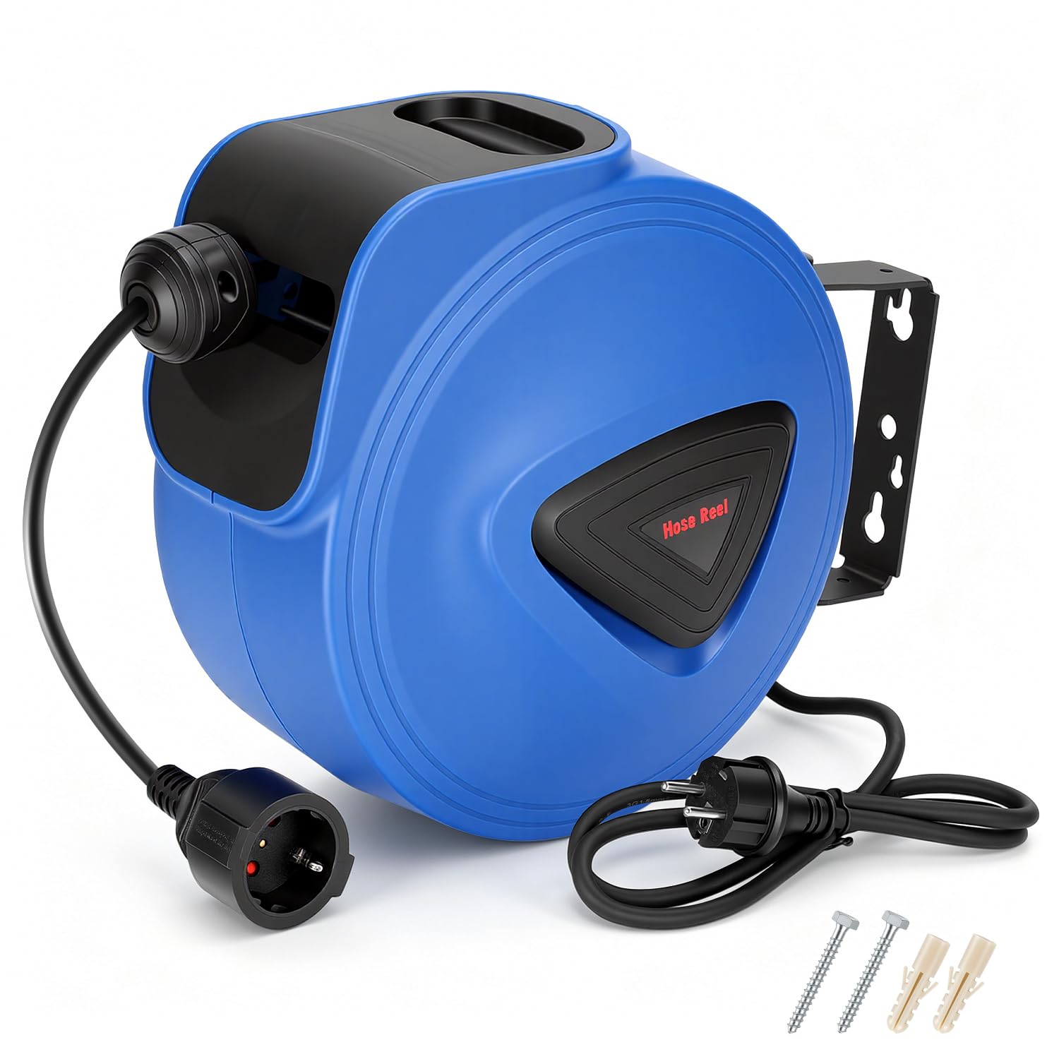 Fiqops Avvolgicavo automatico, 20 m + 1,5 m, montaggio a parete, girevole a 180°, avvolgicavo automatico per officina e stoccaggio, con funzione stop, avvolgicavo (spina singola)