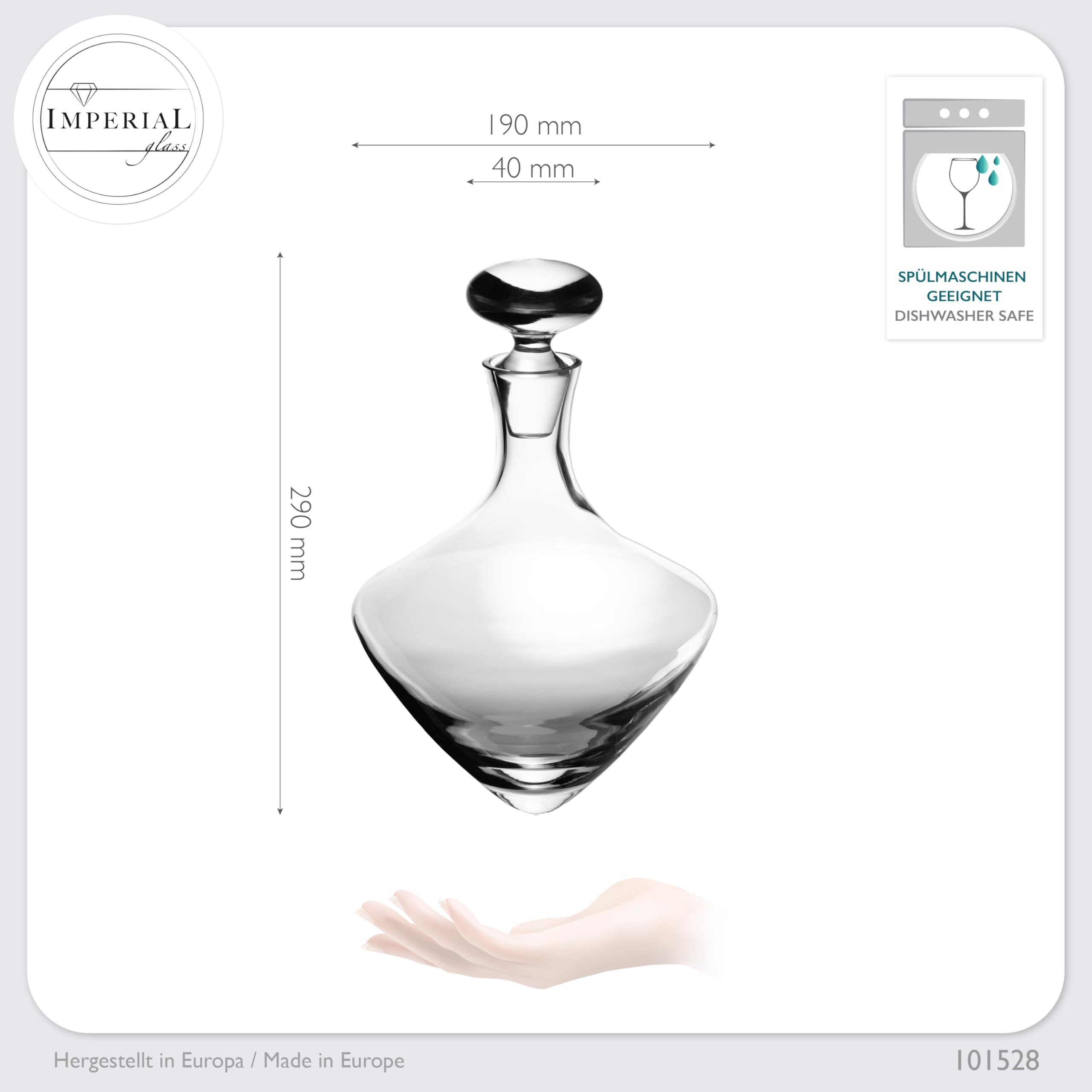 Weinkaraffe 1000ml Dekanter aus Crystalline Glas Serie "Rom" Weindekanter Handgefertigt Rotweinkaraffe