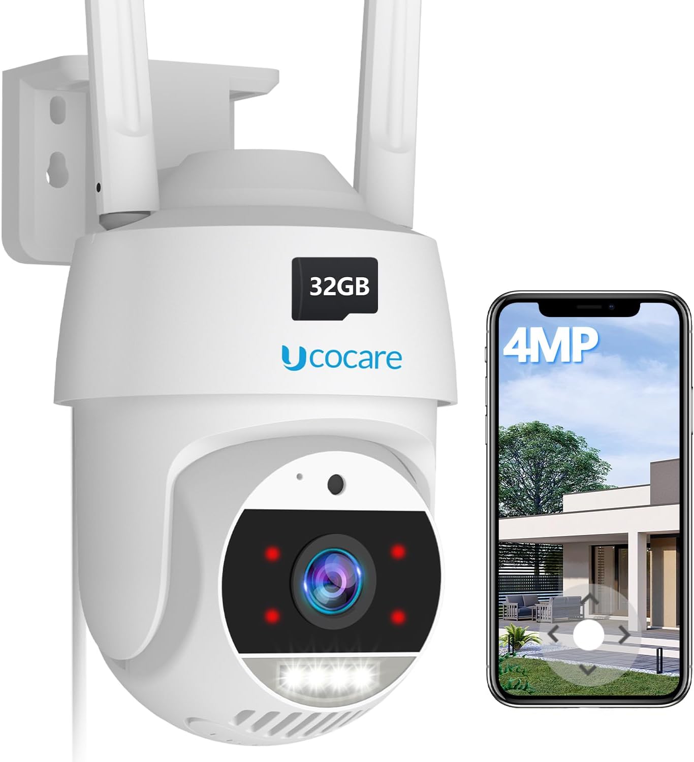 UCOCARE 2K 4MP Camera Surveillance WiFi Exterieure avec Carte Mémoire