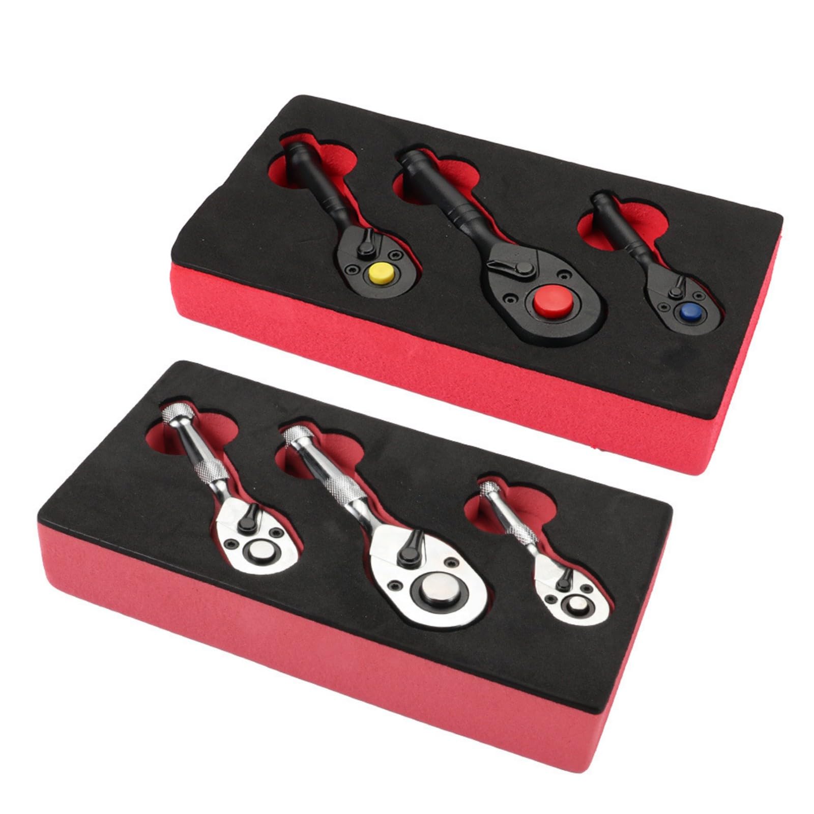 Llave de carraca con mecanismo de 72 dientes de 1/10.2 cm, 3/20.3 cm, 1/5.1 cm, interruptores reversibles, construcción de acero resistente, herramienta de trinquete ergonómica compacta para zonas
