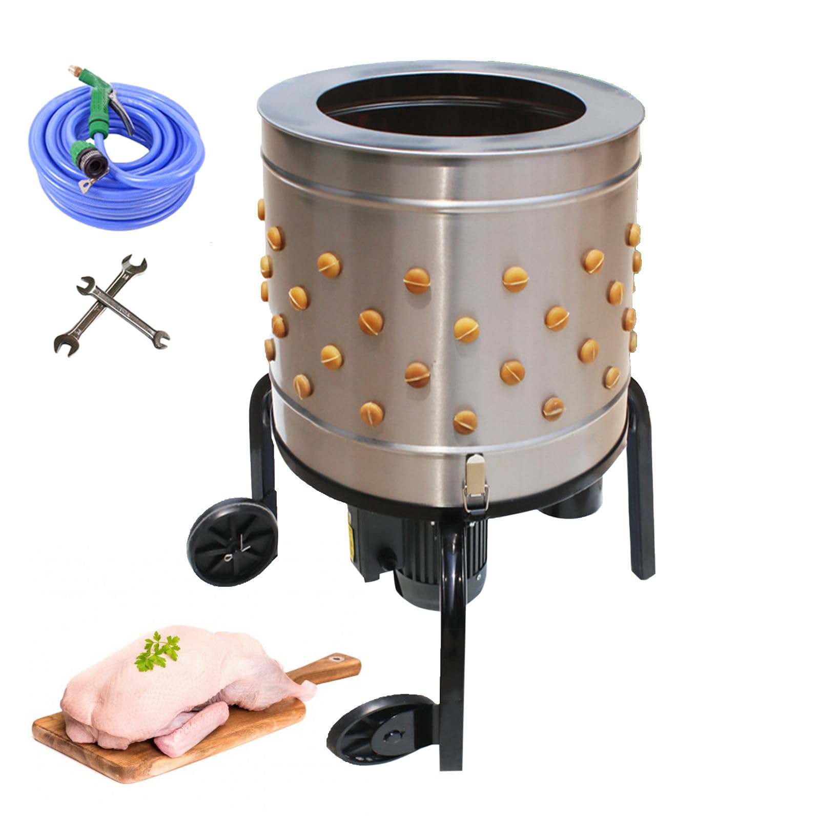 Spennatrice Portatile Per Polli Con Ruote, Macchina Per Pollame In Acciaio Inossidabile - Tamburo Da 20'', 108 Dita Morbide, Porta Di Scarico Integrata, Design Rimovibile, Per Fattoria E Ristorante