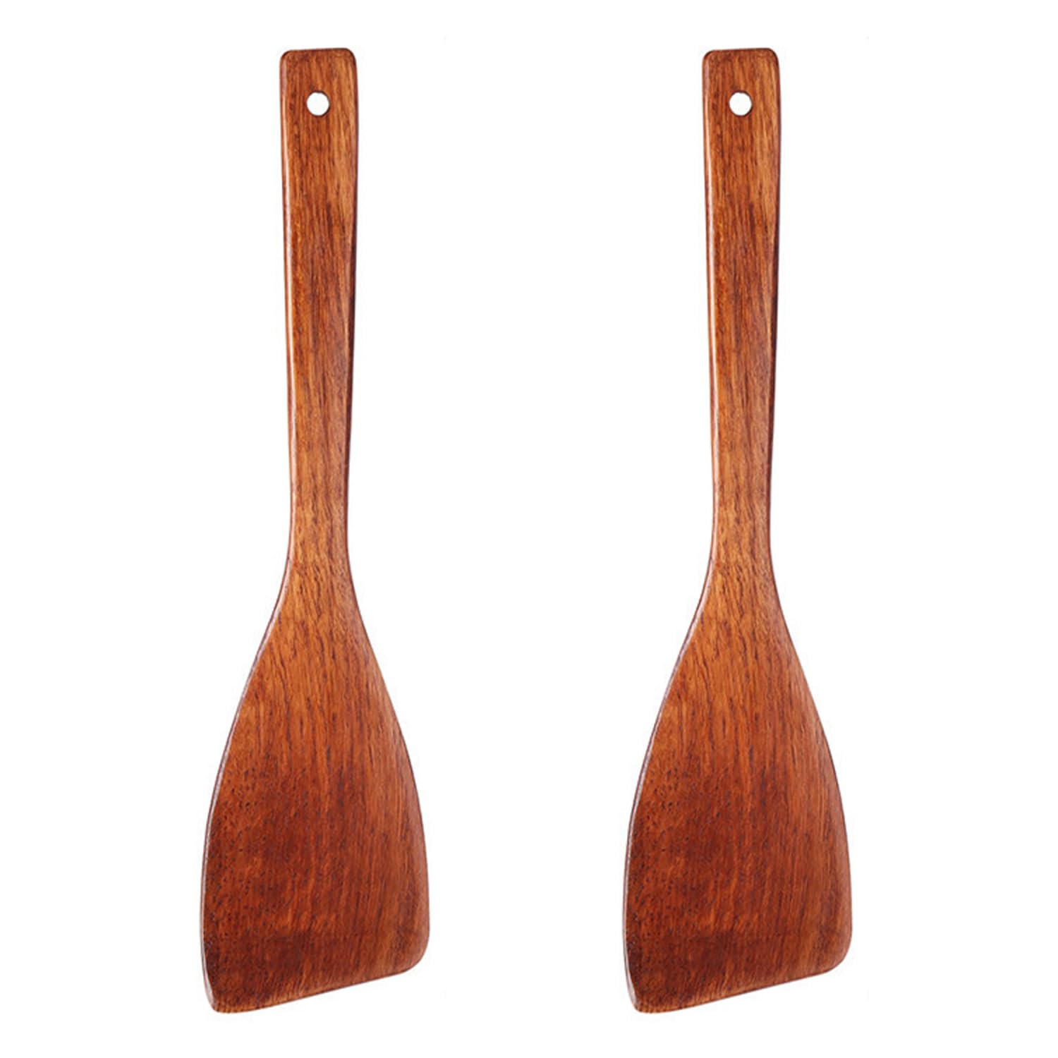 2-Piece Long Handle Non-Stick Heat-Resistant Wooden Cooking Spatula Set, Brown, Small