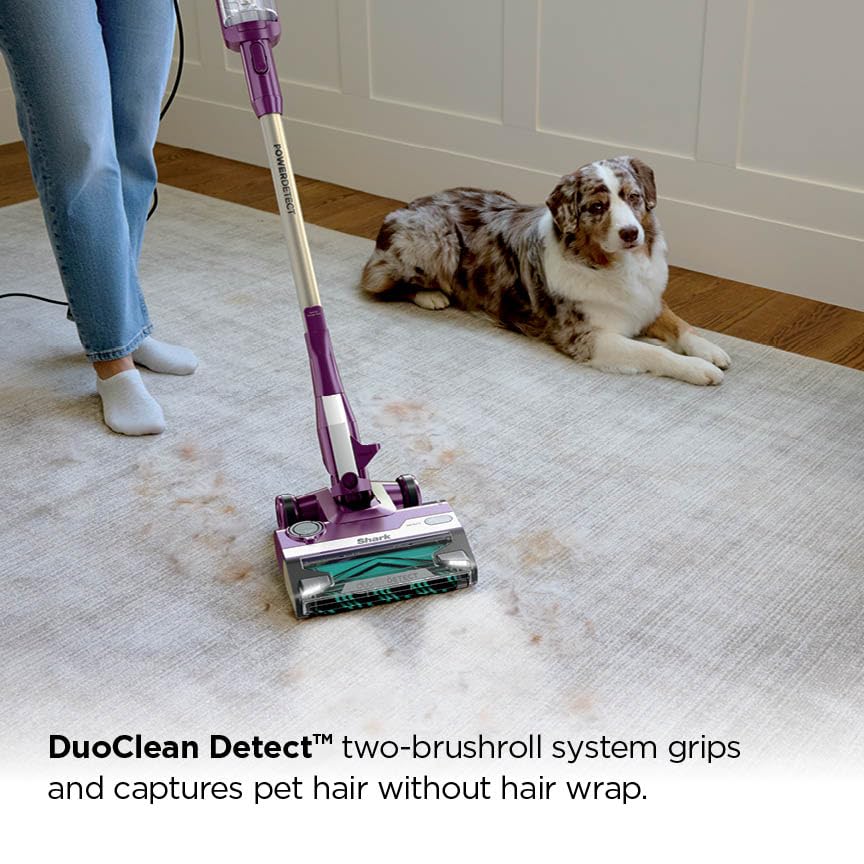 Image of Shark POWERDETECT Ultra-Light Corded Stick Vacuum with DuoClean Technology, Self-Cleaning Brushroll for No Hair Wrap, Anti-Allergen Complete Seal, and Odor Neutralizer Technology, Purple, HZ4001AMZ