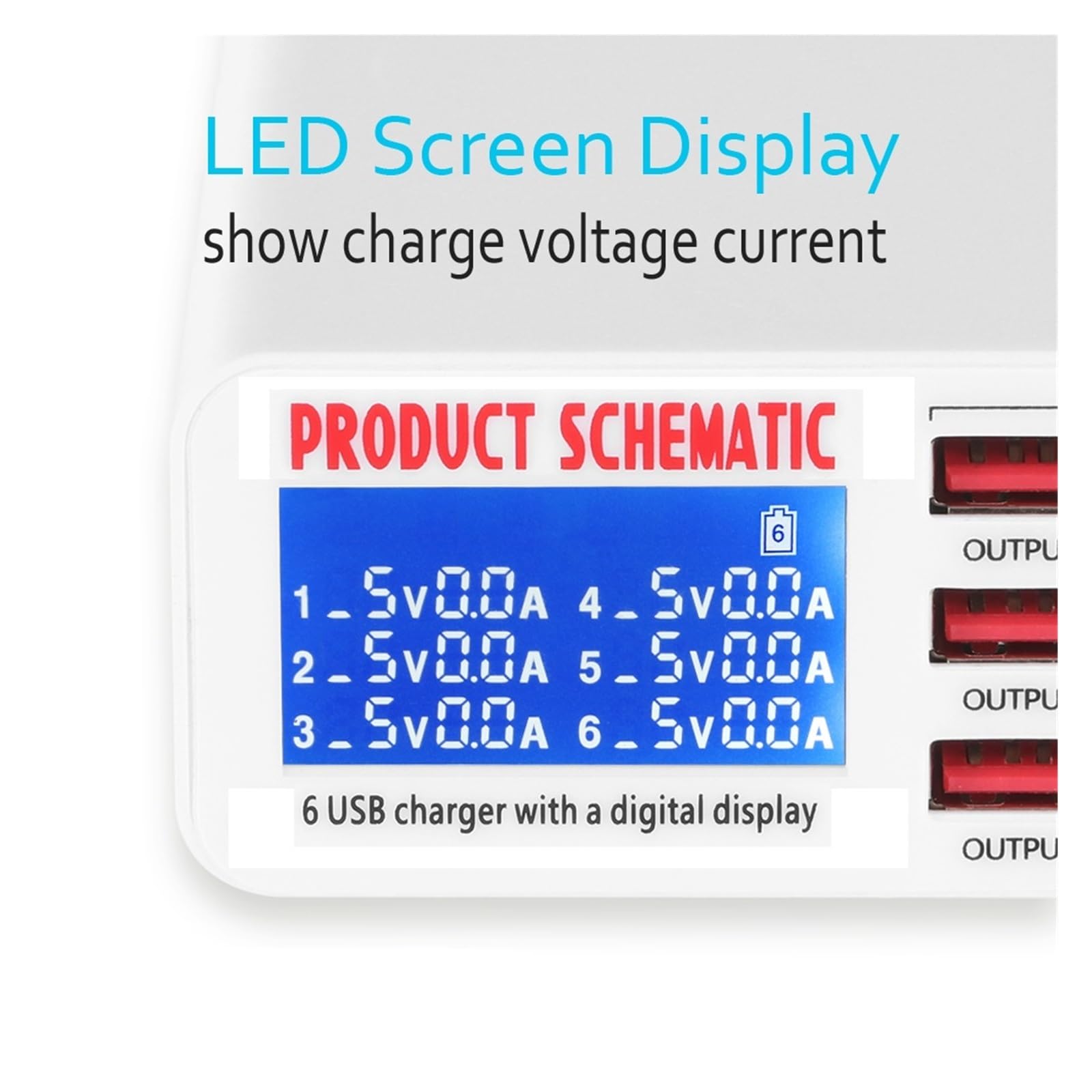 6 Cargador USB HUB Rápido Puertos Multipuertos Estación De Carga Pantalla LED For Teléfonos Inteligentes Capacidad De Carga RáPida