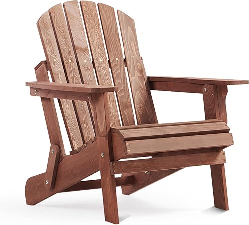 Silla Adirondack plegable de madera para exteriores con respaldo y tabla de asiento premontados, capacidad de 330 libras, silla de madera de gran