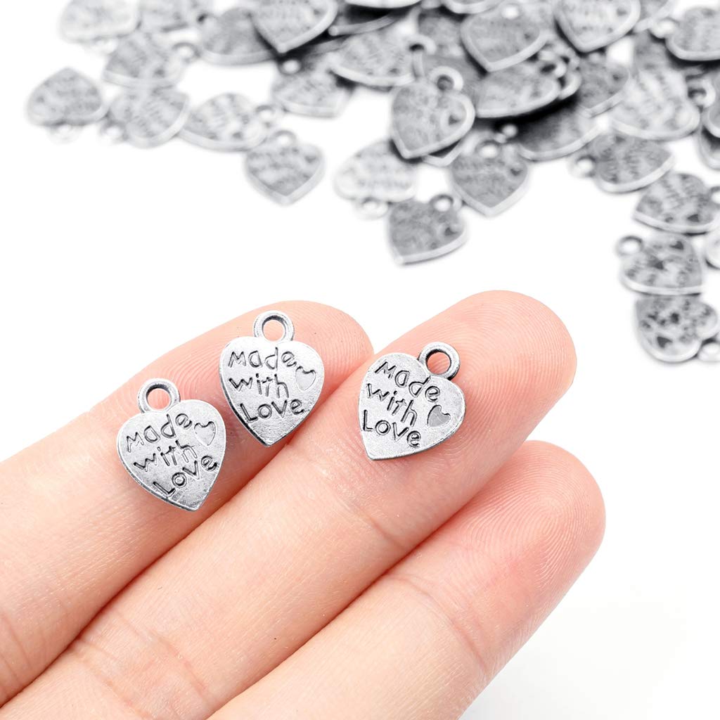 Lot de 200 breloques en forme de cœur antique fabriquées à la main en métal avec inscription « Love