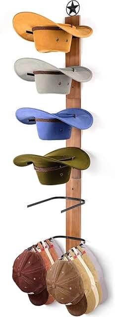AJART Western Hat Rack for Wall-Mount: Wood Cowboy Holder Organizes 6 Ha...