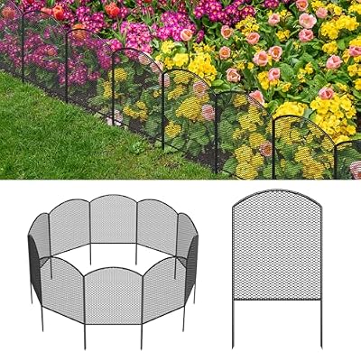 Skcoipsra Decorative Garden Fence 10 Pack, 24in(H) x 10.8ft(L) Animal Barrier Fence, Rustproof Metal Fencing for Yard, Dog Rabbits Wire Section Garden Edging Border for Yard Patio Garden, Arched