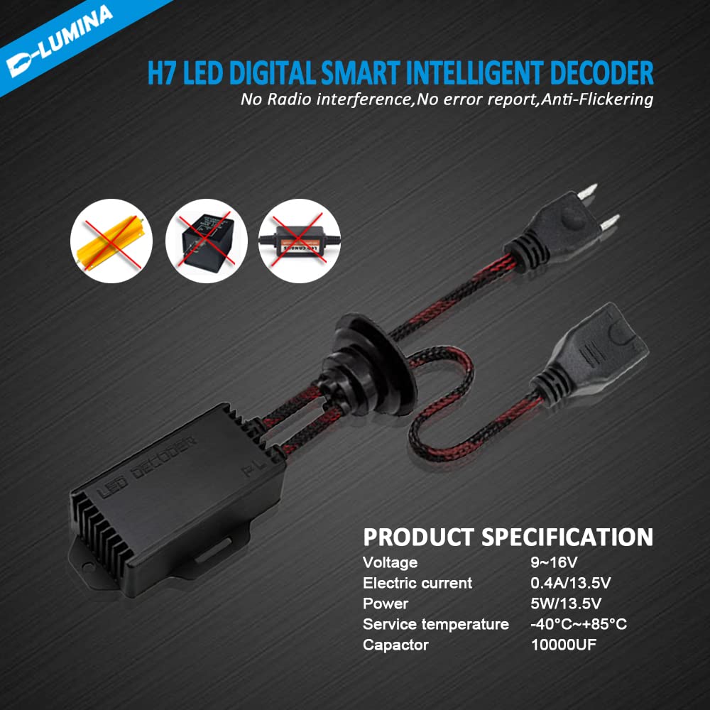 D-Lumina Décodeurs pour phares à LED H7, kit de décodeur complet à annulation d'erreur, annuleur d'avertissement d'ordinateur, filtres anti-scintillement, résistances anti-interférences-2 pièces