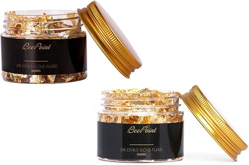 BeePoint Copos de lámina de oro comestibles de 24 quilates, copos de oro de 250 mg para decoración de pasteles, hornear y cocinar, manualidades de