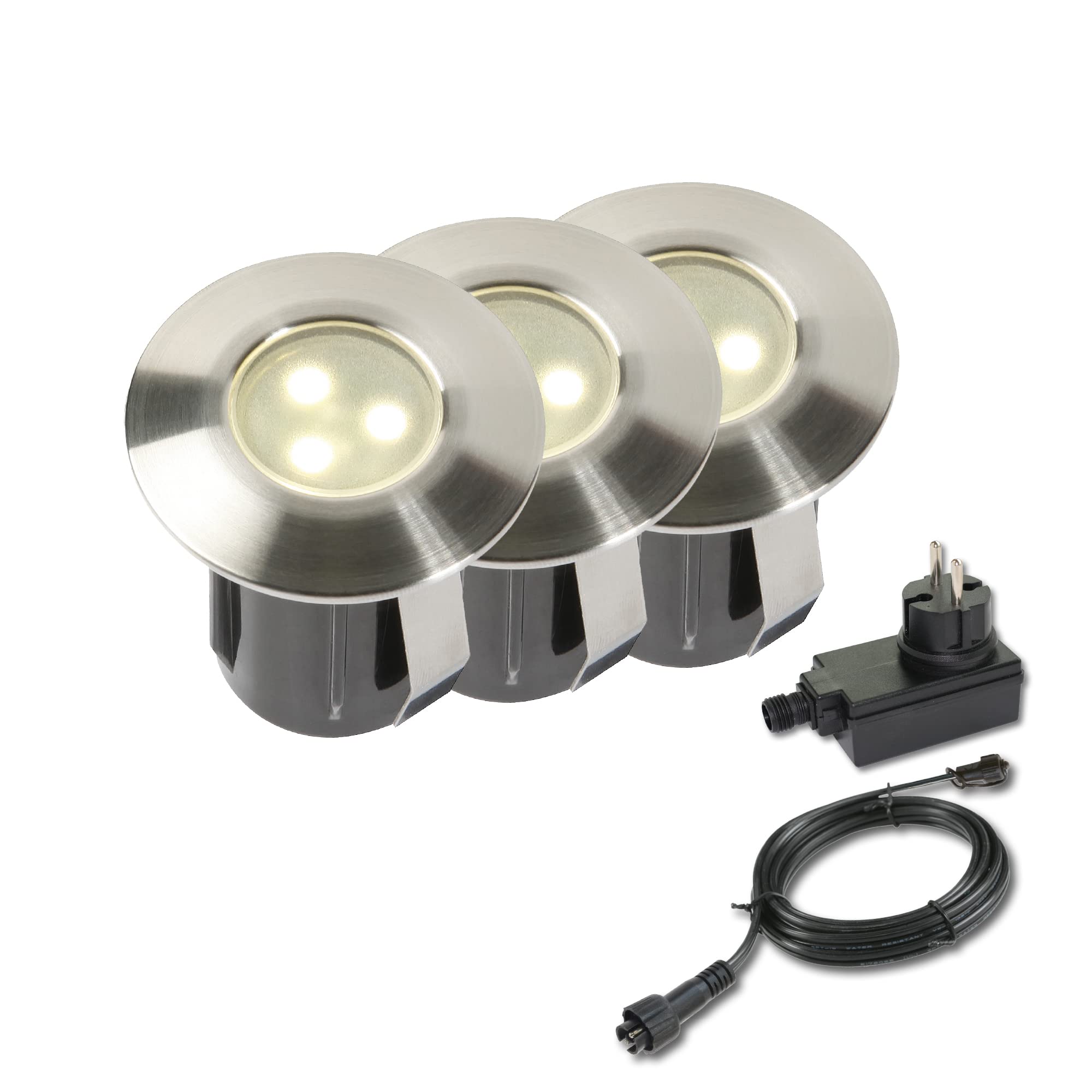 Garden Lights® Bodeneinbau Gartenleuchten Set Birch - 12v 0,5W LED - Edelstahl - IP67 Wasserdicht - geeignet für Einbau in Gärten, Wege oder Einfahrten