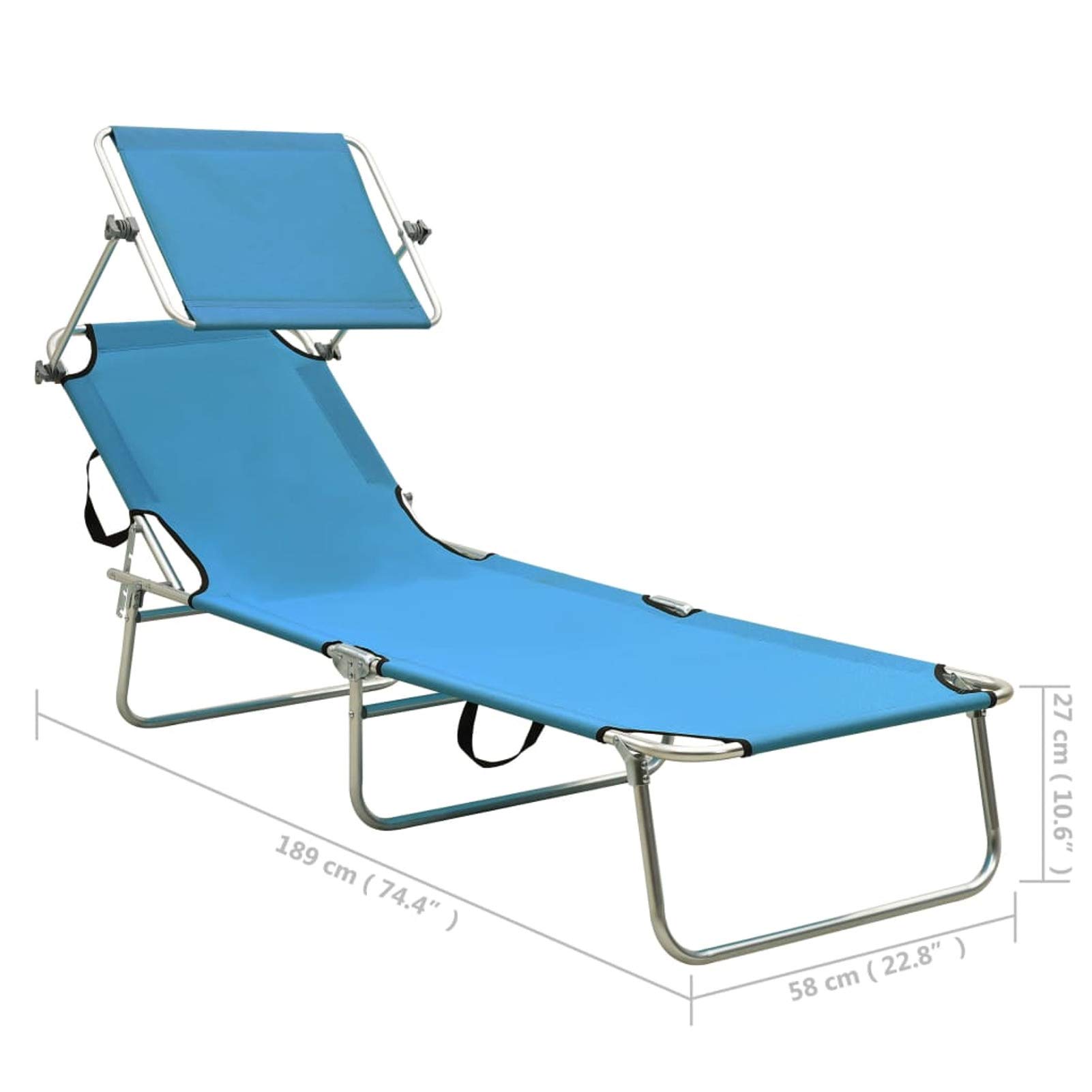 Festnight Sonnenliege Mit Dach Sonnenliege Klappbar Klappliege Strandliege Klappbar Campingliege Gartenliege Klappbare Sonnenliege Stahl und Stoff Türkis und Blau