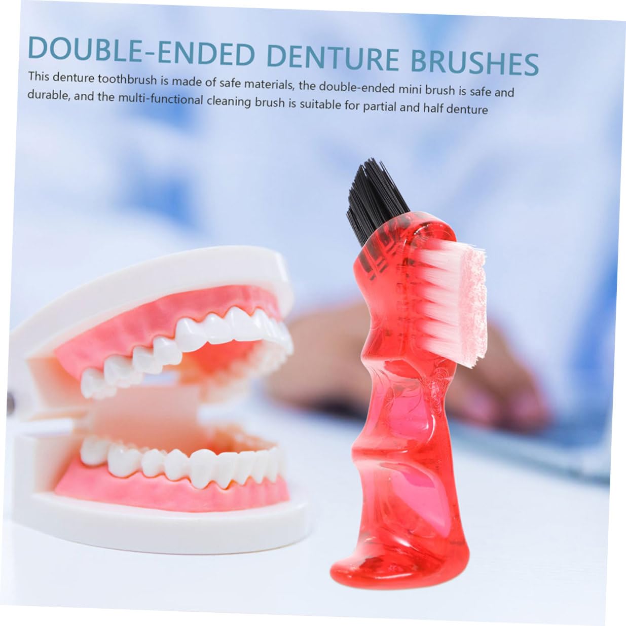 Set 3 Pezzi Spazzolino per Dentiera Piccolo Multifunzionale a Doppia Testa Pulizia Protesi Portatile per Uso Domestico Ergonomico per Igiene Orale Quotidiana