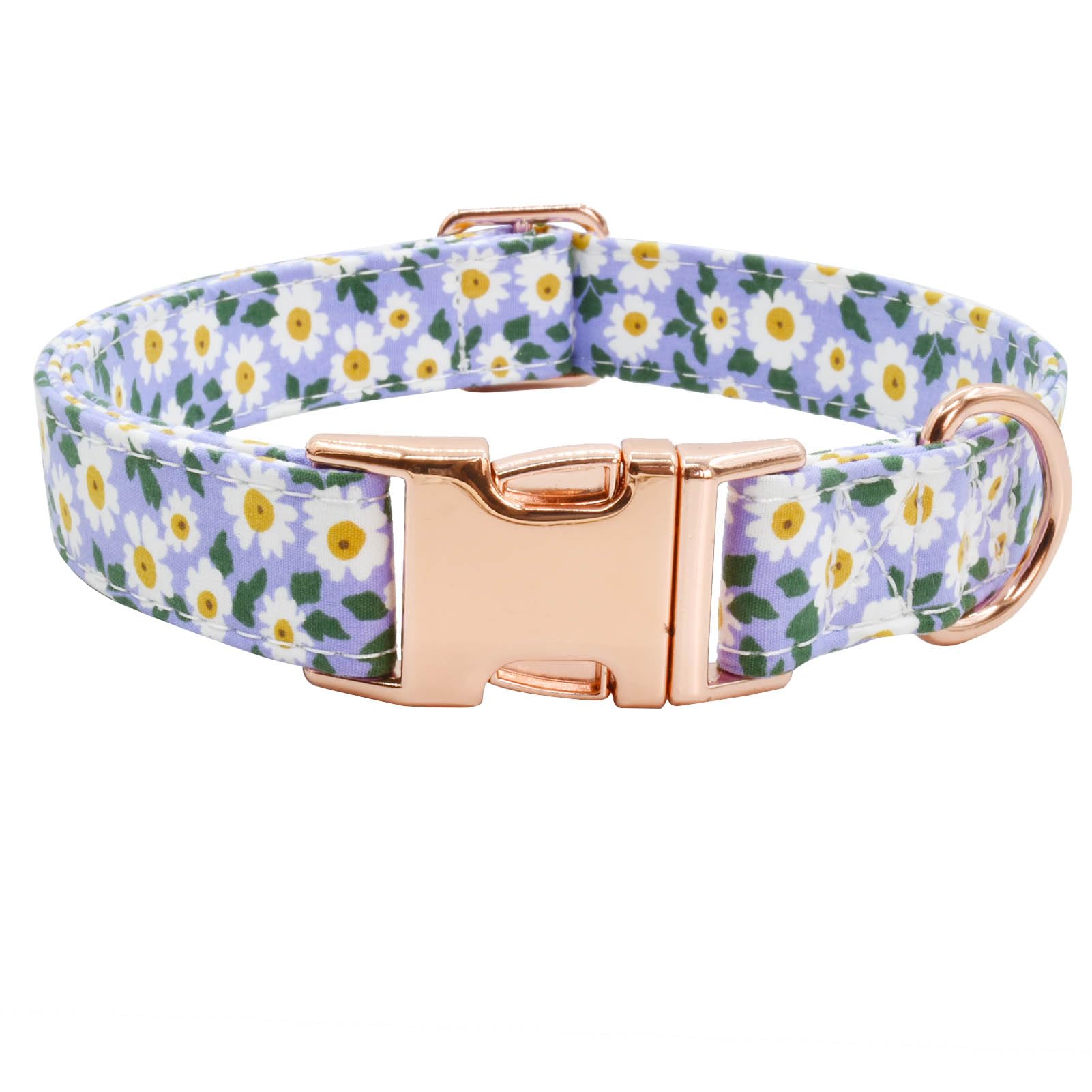 Metal Buckle Dog Collar, Durable Adjustable Dog Collar Soft for Small Medium Large Dogs (002-Purple Flower, L(15-23in)