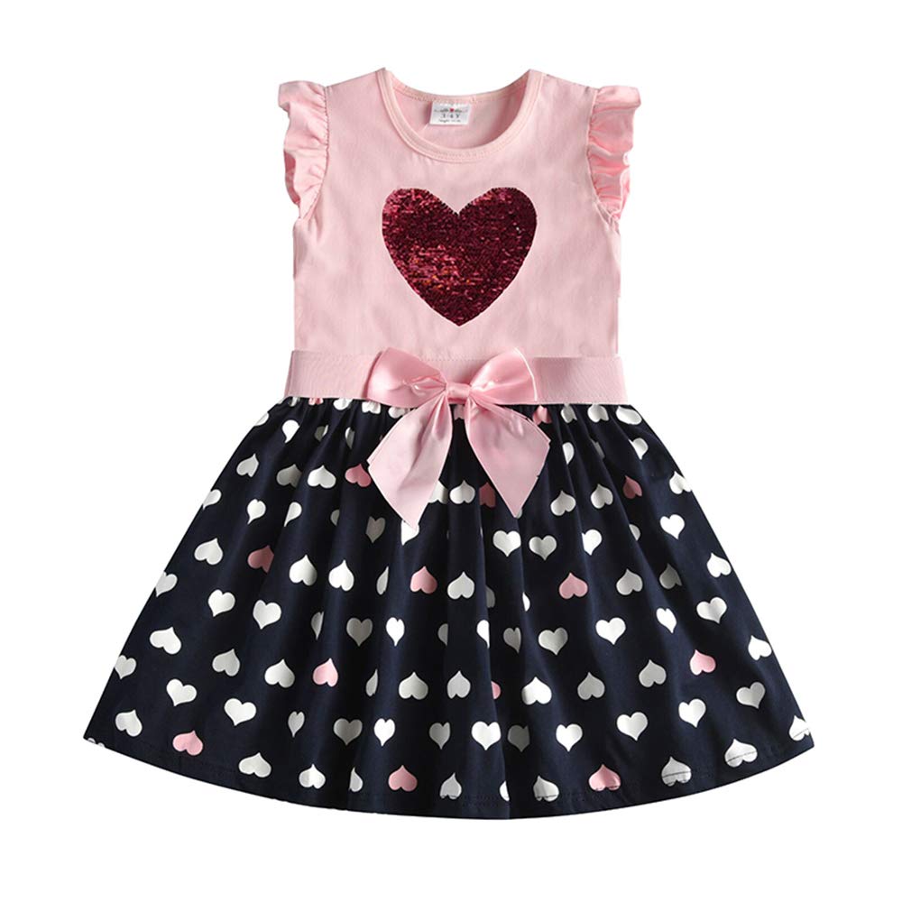 DXTON Mädchen Kleider Pailletten Muster Winter Langarm Kleidung Party Kids Kleid Gr. 90-130