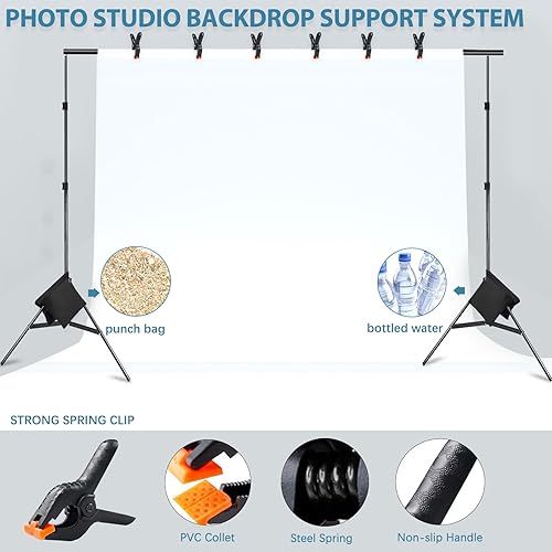 Miniatura 6 de Kit de sistema de soporte de fondo ajustable para estudio fotográfico, 10 x 7 pies (ancho x alto), con bolsa de transporte