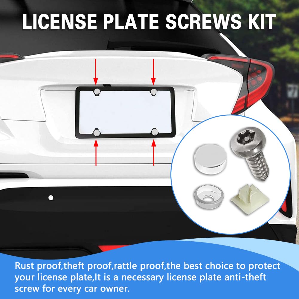 Set Viti Antifurto Per Targhe Auto - 4 Pezzi In Acciaio Inox M6, Con Chiave E Coperture Cromate - Foto 9