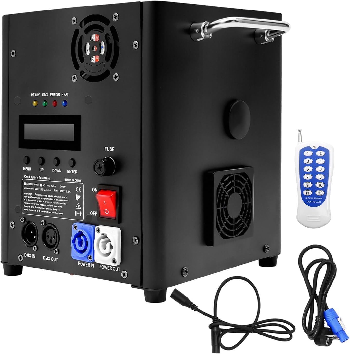 Pyrotechnikmaschinen, Elektronische Fernsteuerung Sparkler, 700W Cold Spark Feuerwerksmaschine DMX Sparkular Machine für Bar Party Halloween Weihnachten Hochzeit Theaterauftritten