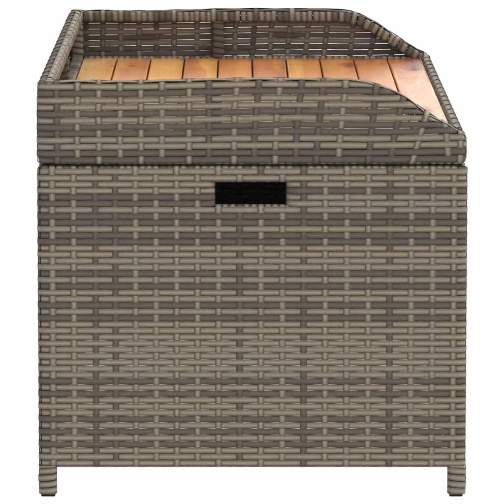 Panca portaoggetti da esterno con seduta in legno di acacia e rattan PE di colore grigio, dimensioni 100 x 50 x 52 cm, spazio di archiviazione impermeabile e meccanismo di sicurezza