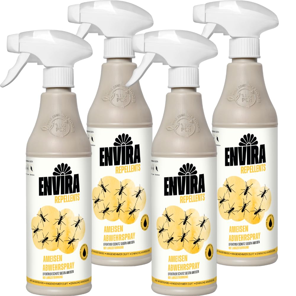 Envira Ameisenspray 4 x 500 ml - effektiv gegen Wegameisen & Pharaoameisen | Spray mit Langzeitwirkung für Wohnung, Balkon, Terrasse und Garten - Ameisenmittel, Ameisen effektiv loswerden