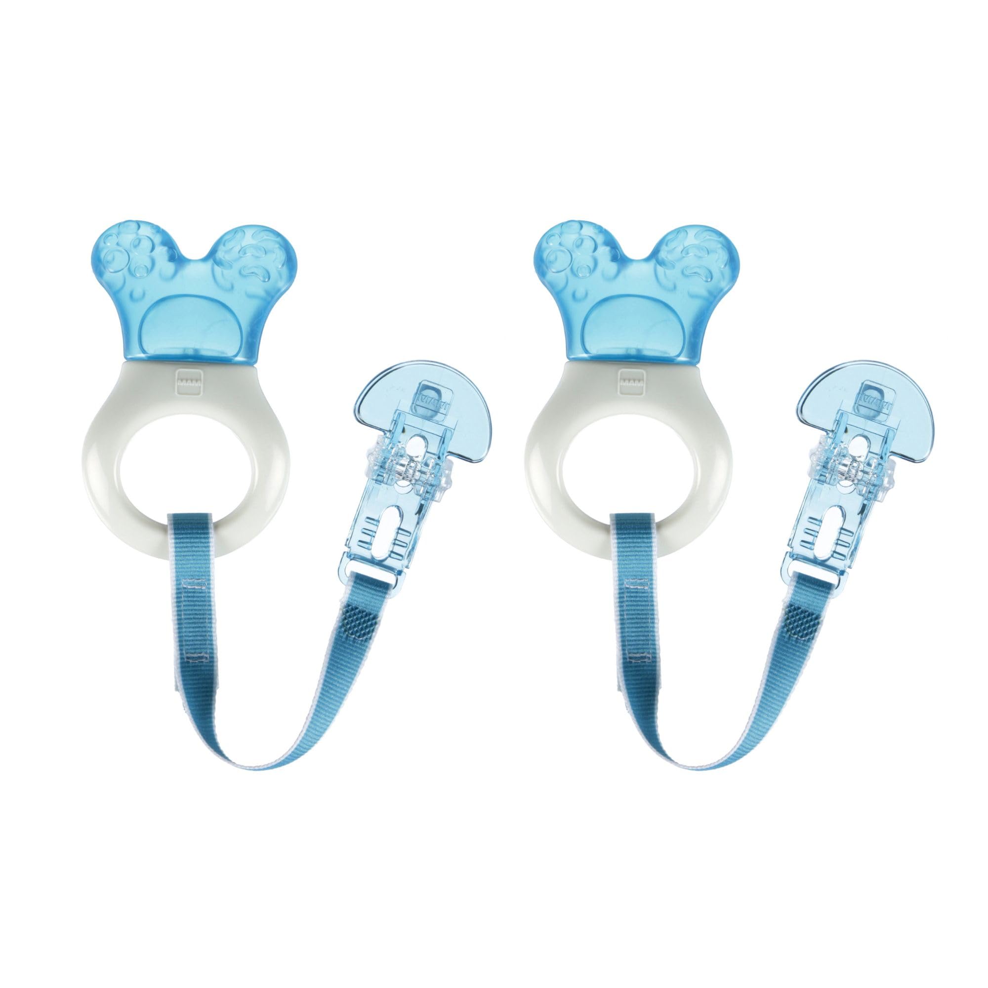 MAM Baby Toys, Teething Toys, Mini Cooler Teether with Clip, Boy, 2+ Months, 2 Count