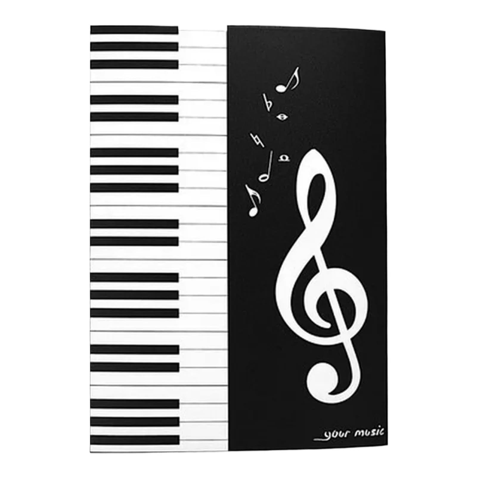Musikpartitur-Dateiordner, A4, Notenblatt-Papierhalter, Querformat, Klaviermusik-Partitionsordner for Musik Für Notenblätter(Black-Four-fold)