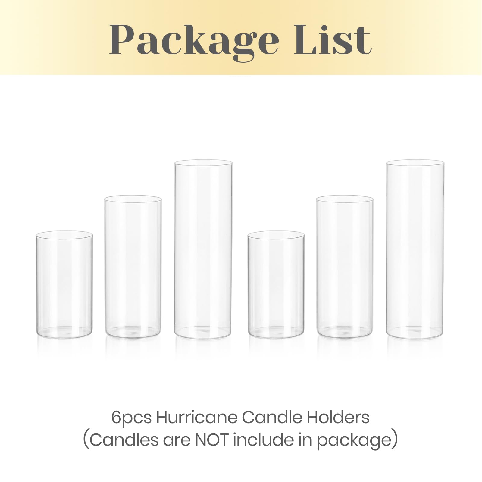 Hewory Porta Velas de Huracán de Vidrio - Conjunto de 6, 15/20/25 cm para Velas de Pilar y Flotantes - Jarrones de Cilindro para Centro de Boda