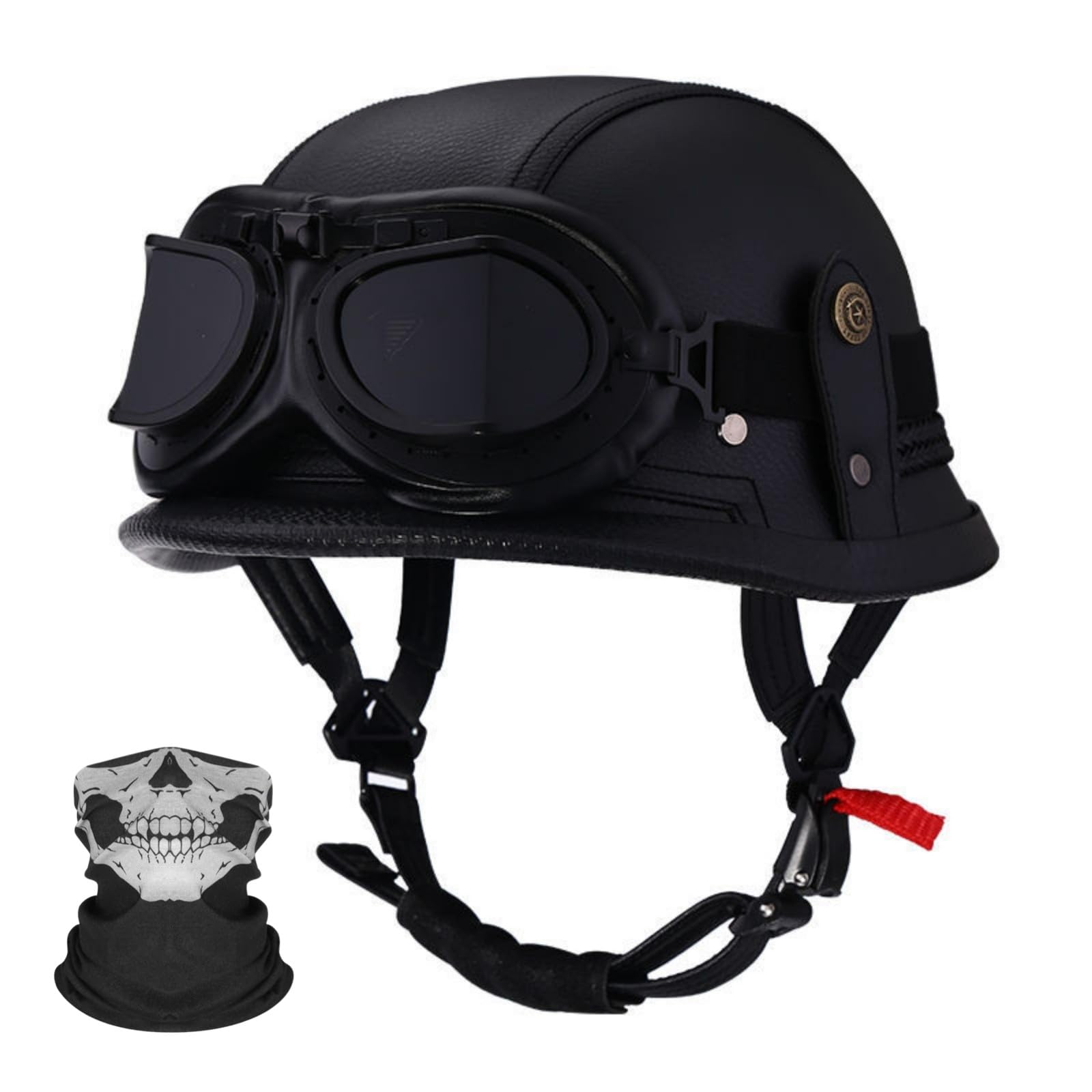 Półkask motocyklowy dla dorosłych mężczyzn i kobiet, niemiecki skórzany kask motocyklowy, vintage, półkask do hulajnogi cruisera, certyfikat ECE 10,XL (58-59 cm)