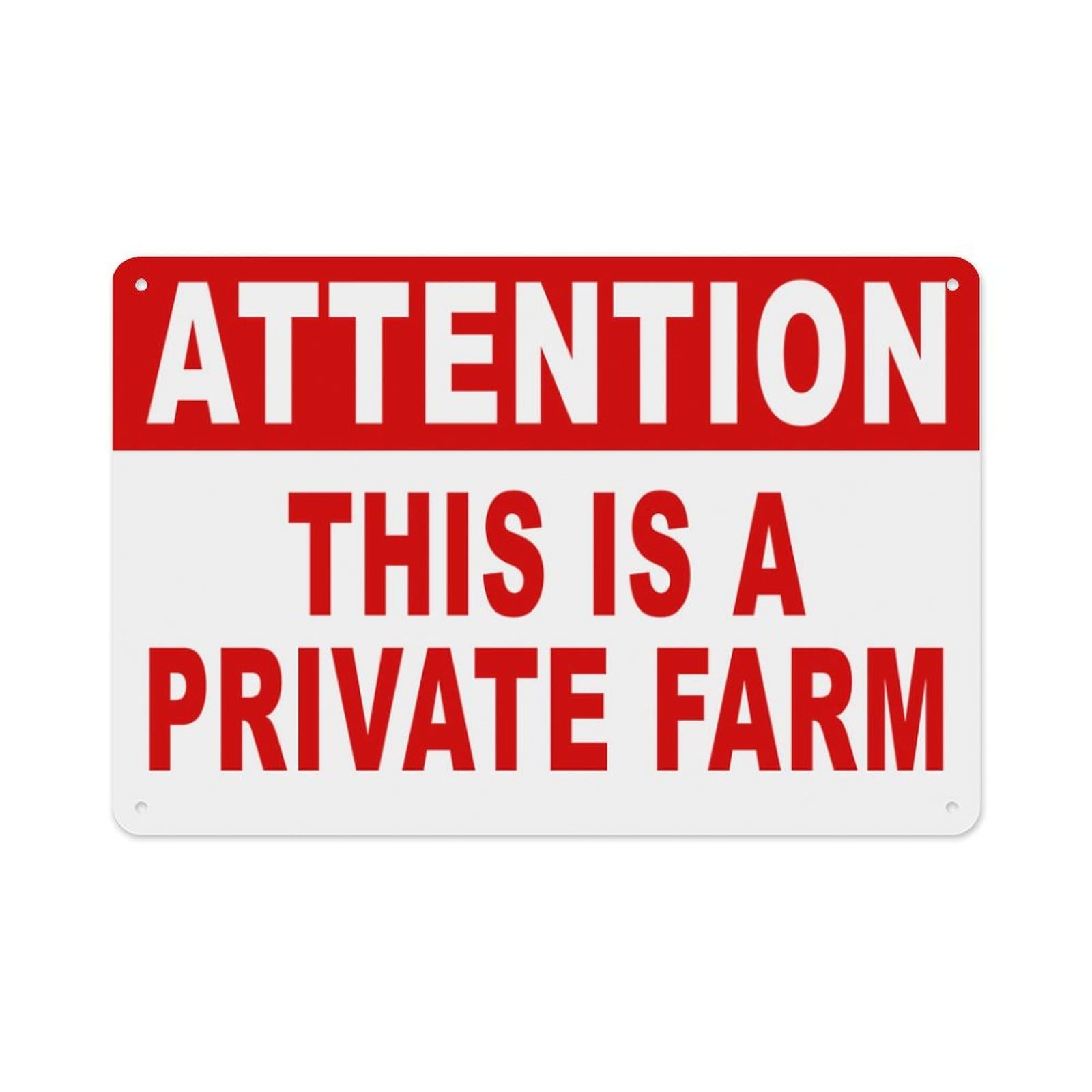 peiyeety Attention This is A Private Farm Sign Aluminum Tin Warning Signs for Home Outdoor Garden 12X16 Inches