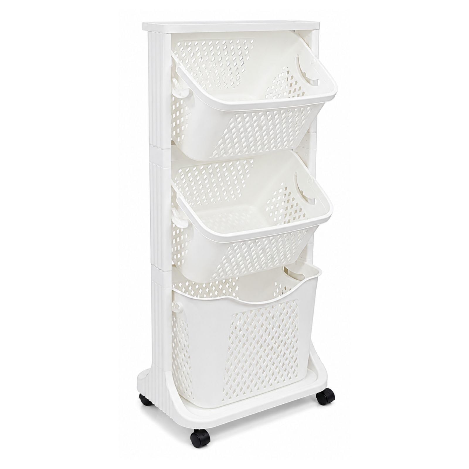 SMILEDRIVE® Laundry Basket Plastic with Wheels | 3 Tier Home Storage Organizer | Space Saving Multipurpose Storage Racks for Kitchen, Laundry, Bathroom, Bedroom | White-image-48