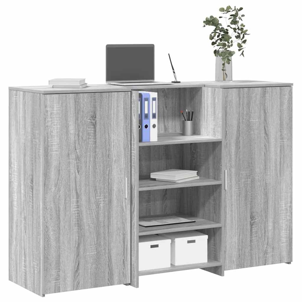 Empfangstheke Grau Sonoma Holzwerkstoff 155x50x103,5 cm mit Stauraum, Beistellschrank und Ablagefach ideal als Bürotisch, Sekretär, Gaming Arbeitsplatz oder Homeoffice Lösung