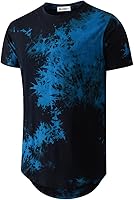KLIEGOU Men's Hip Hop Tie-Dye Hipster Curve Hem T-Shirt - Urban Bold Cotton Linen Blend