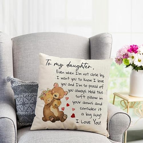 Miniatura 3 de RABUSOFA Funda de almohada de 18 x 18 pulgadas con texto en inglés "To My Daughter", funda de cojín de cumpleaños de mamá papá
