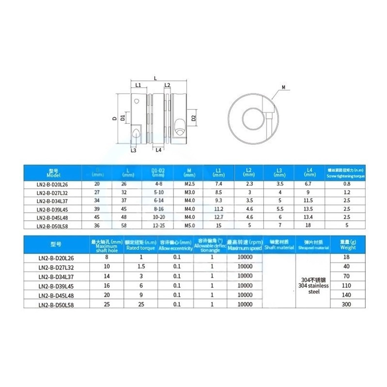 Giunto D26L35 a doppia membrana con foro interno 4-12, giunto elastico a torsione flessibile(8mm)