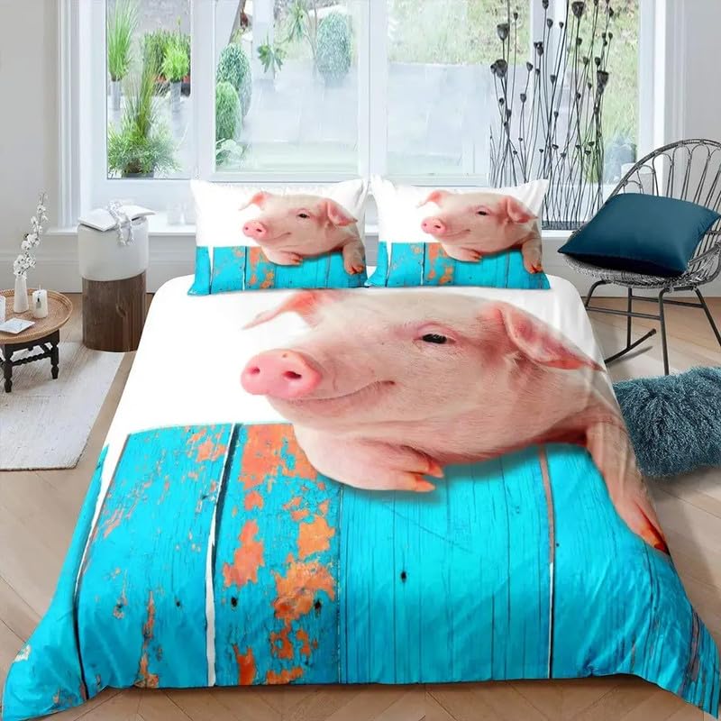 Parure de Lit 220x240 Adulte Cochon Bleu pour Chambre Cosy