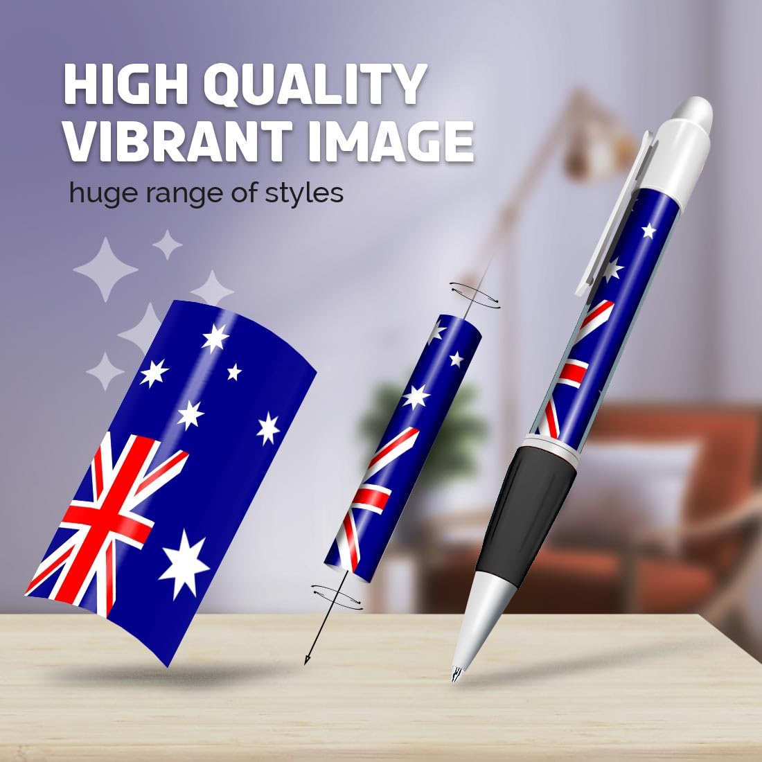 Set of 4 White Ballpoint Pens (Photo Insert) - Australian Flag Australia Sydney Perth - Soft Feel Finger Grip #56531 - Image 2