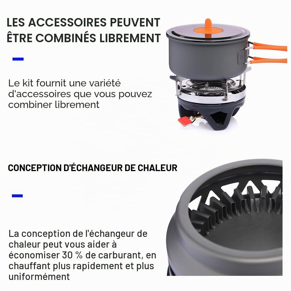 WIDESEA Réchaud de camping 7 en 1 avec 2 marmites et conteneur à gaz remplissable – Kit de cuisine tout-en-un pour trekking, randonnée, pêche et sac à dos