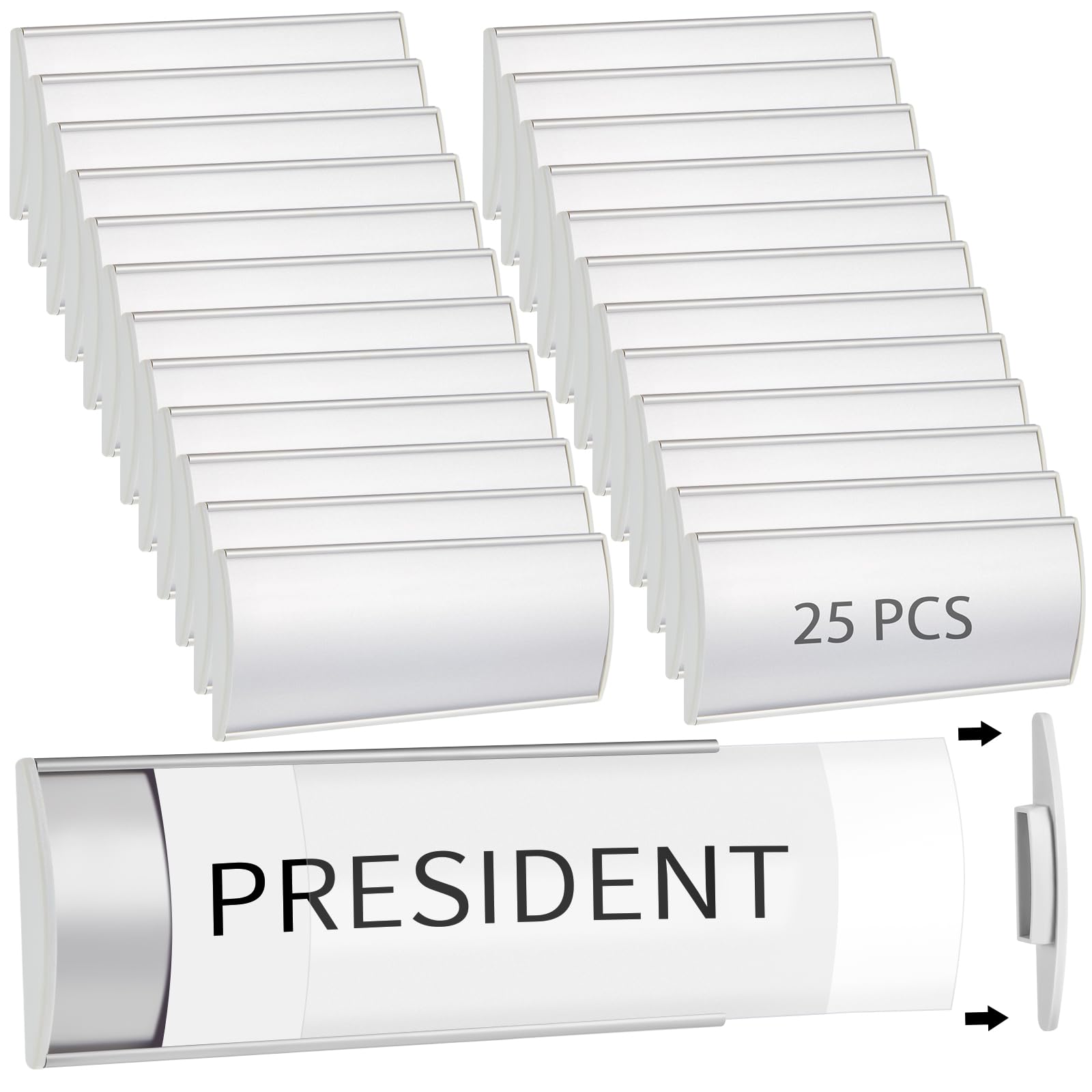 Therwen 25 Pack Aluminum Office Door Name Plate Holder, Silver, 8 x 3 in