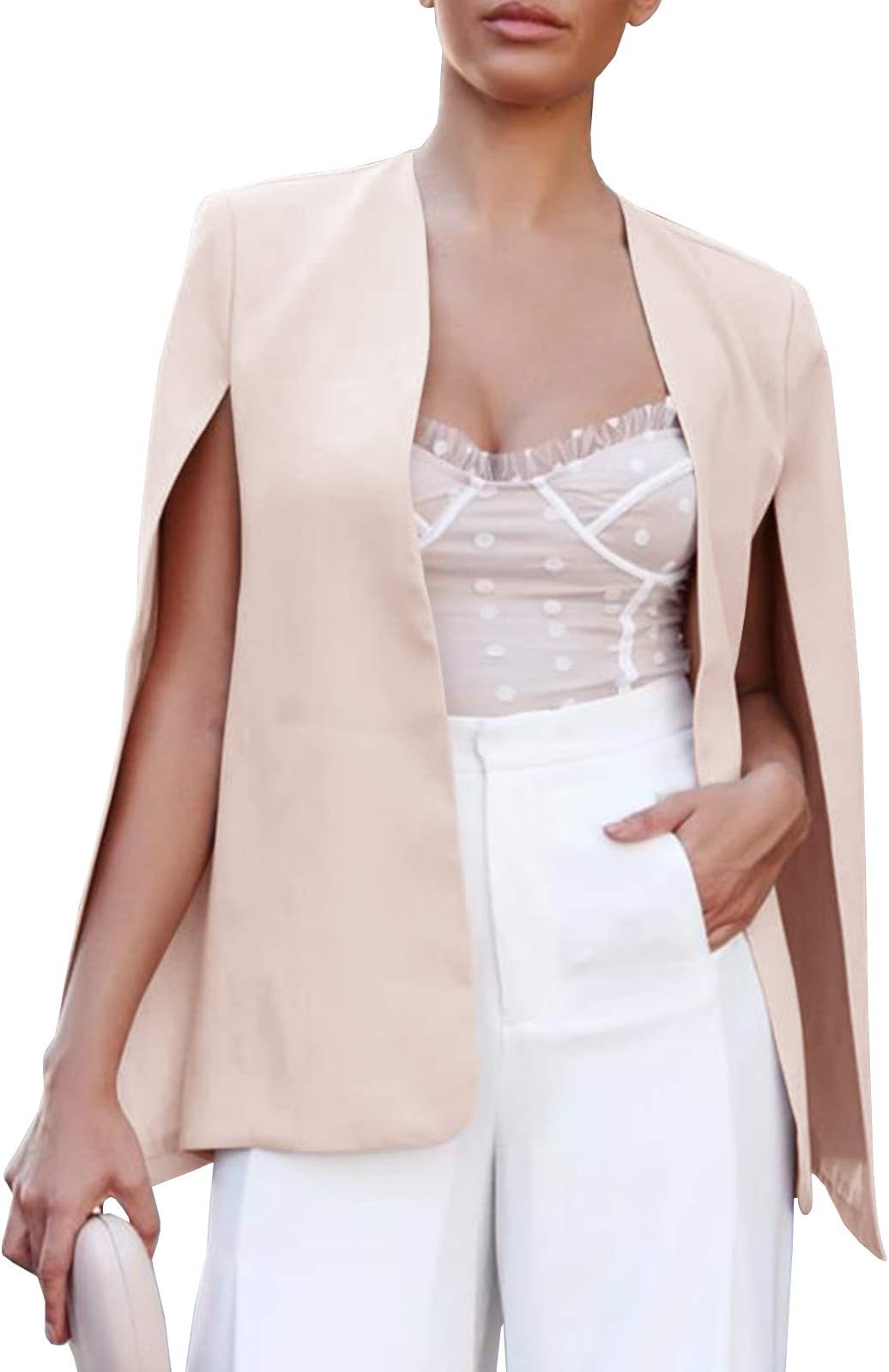Valphsio Womens Cape Blazer Split Sleeve Open Front Lightweight Office Jacket Workwear