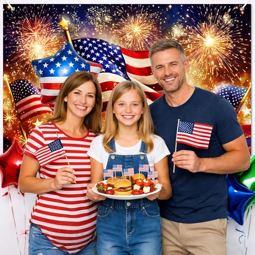 Image of BlissYard 4th of July Banner 71 x 43 Inches Large Patriotic Backdrop American Flag Red White Blue Fireworks Decorations for Outdoor Yard Party,Independence Day Memorial Day Decorations