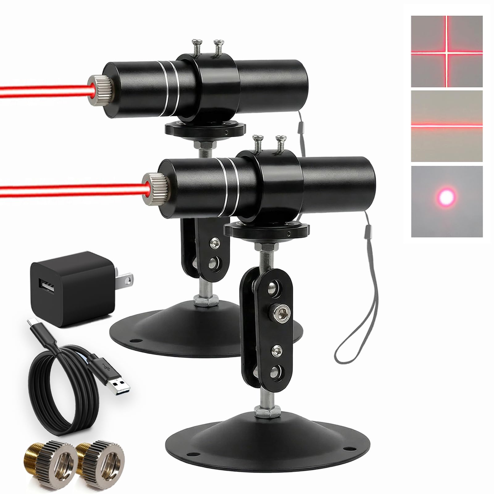 2pack Three-Head Red Laser Level with 2M Charger | 520nm Cross/Linear Laser Generator | Rechargeable Alignment Tool for Woodworking, Construction &