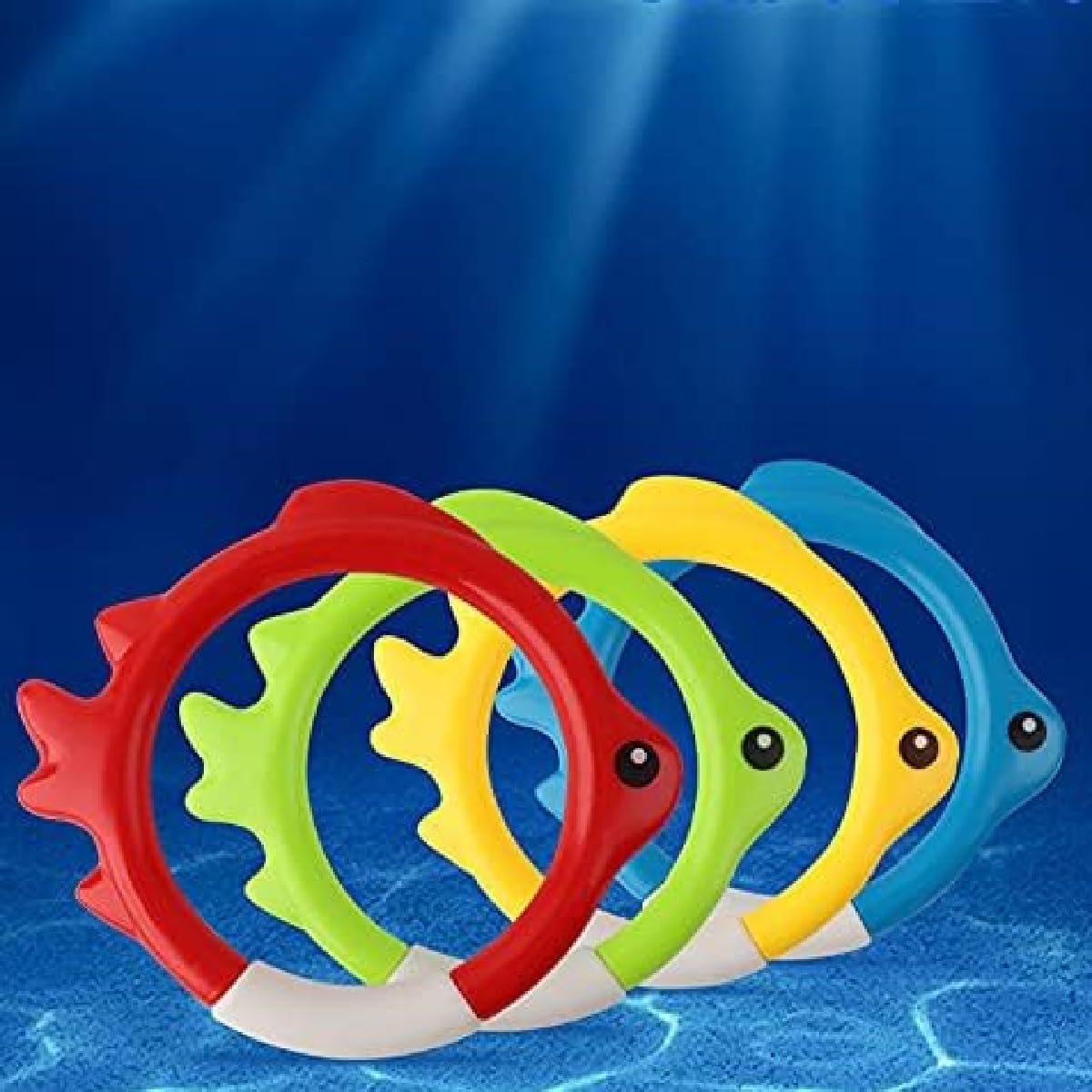 Giocattoli Subacquei Per Bambini - 4 Anelli E 4 Pesci Da Immersione | Giochi Piscina Estate - Foto 4