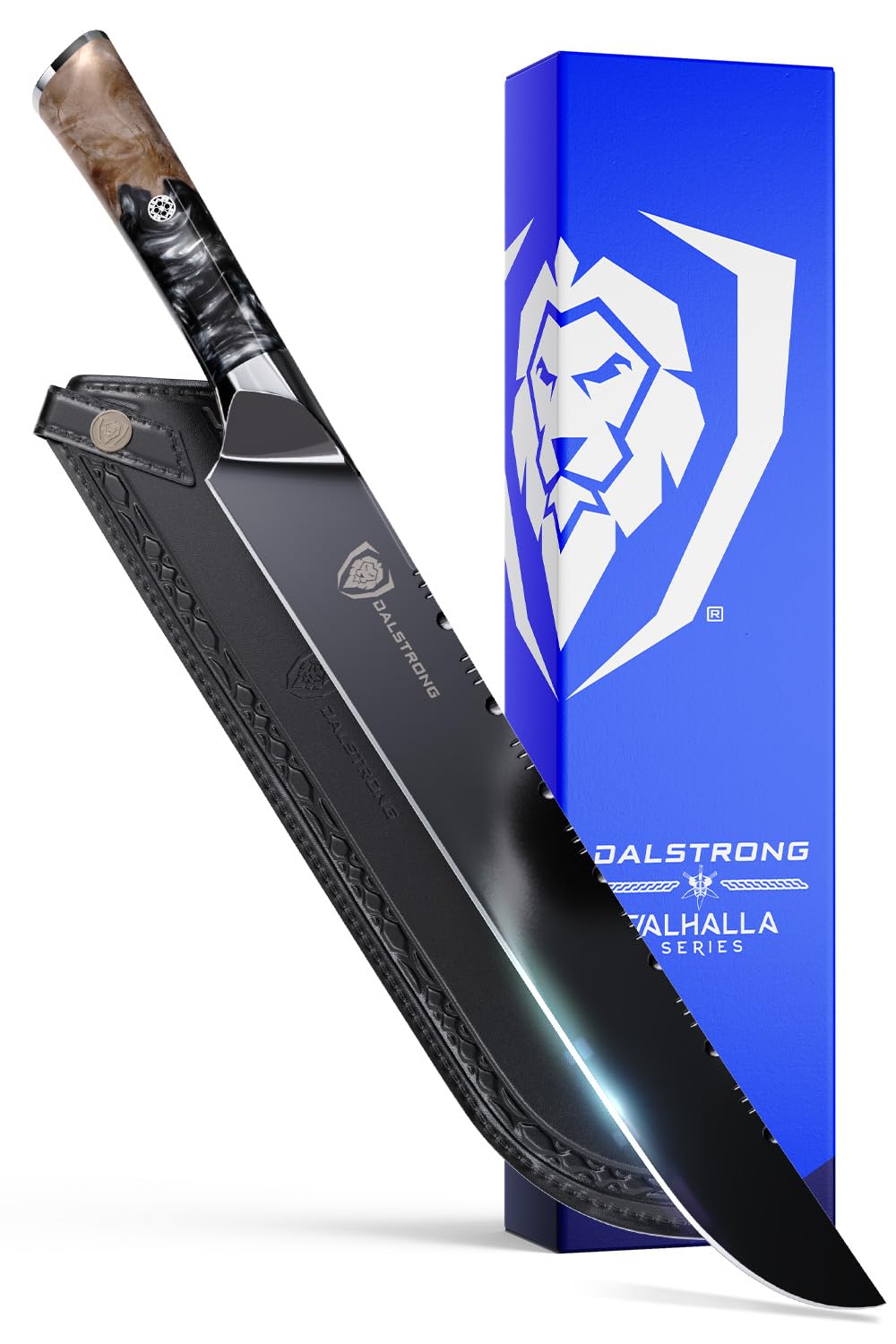 Dalstrong Slicing Knife - 12”- Valhalla Series Ravenstone Black Blade Titanium Coated - Premium 9CR18MOV HC Steel - Resin & Wood Handle - Razor Sharp - Meat Slicing Knife- Sheath