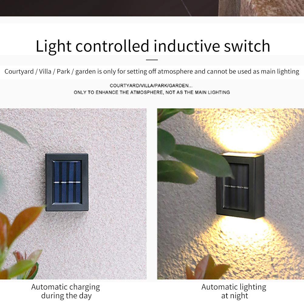 CALIDAKA Paquete de 2 lámparas solares LED de pared, lámparas de pared de seguridad para exteriores, impermeables IP65, luces solares solares para vallas, luces solares LED de pared para el hogar,