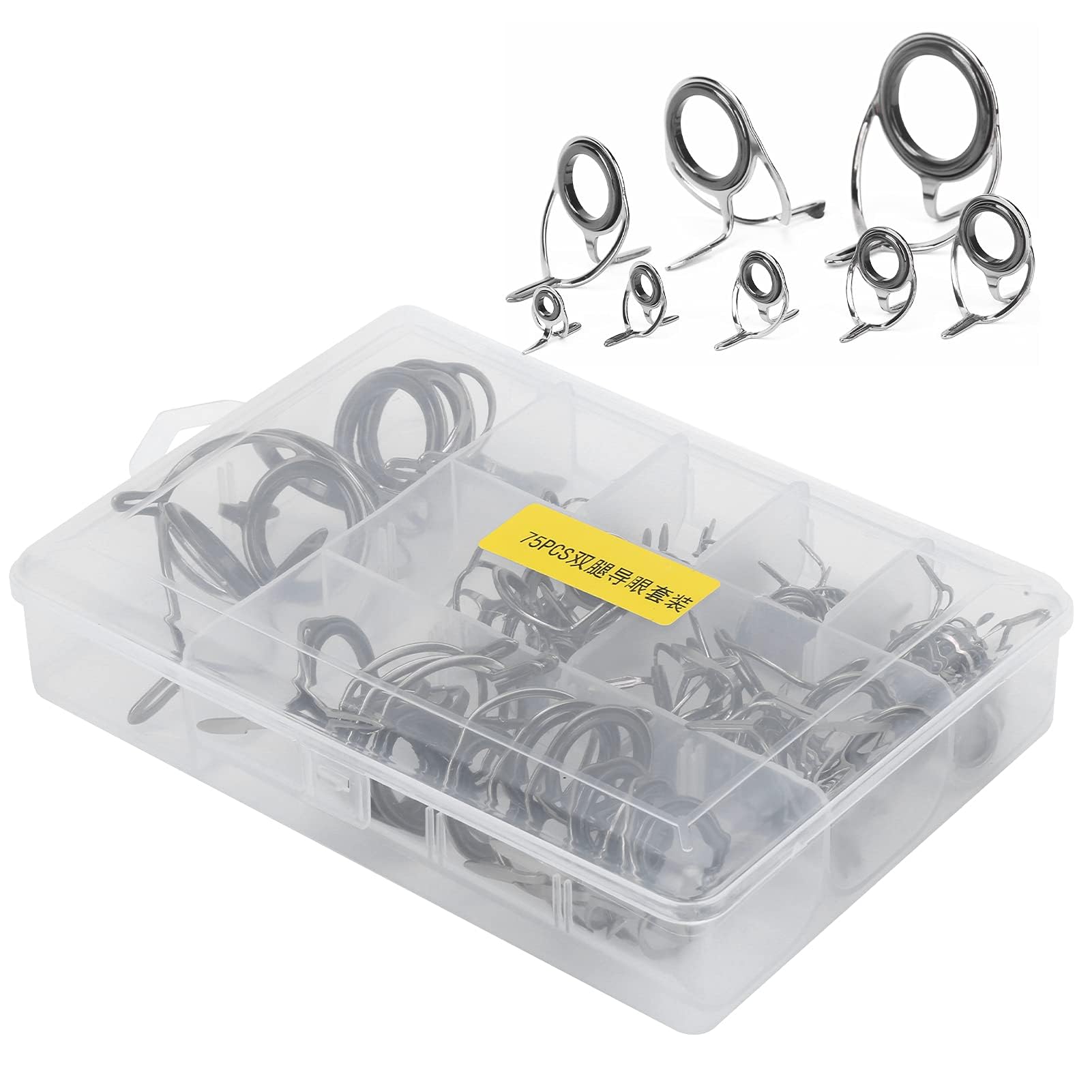 75 Pièces Guide de Canne à Pêche Ensemble D'anneaux en Céramique, Kit de Réparation de Pointe de Guide d'oeil de Canne à Pêche en Mer Accessoire de Pêche