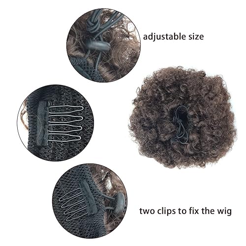 Miniatura 9 de YTBYT Extensión de cola de caballo afro con cordón, corta sintética afro rizada para cabello natural, clip de cabello rizado con cordón, moño