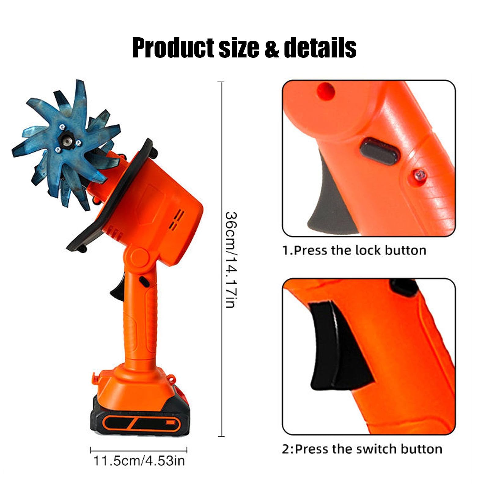 Mini coltivatore elettrico da giardino, senza fili, con batteria da 1,5 A, larghezza di 10 cm, mini coltivatore portatile per fattoria, cortile, prato