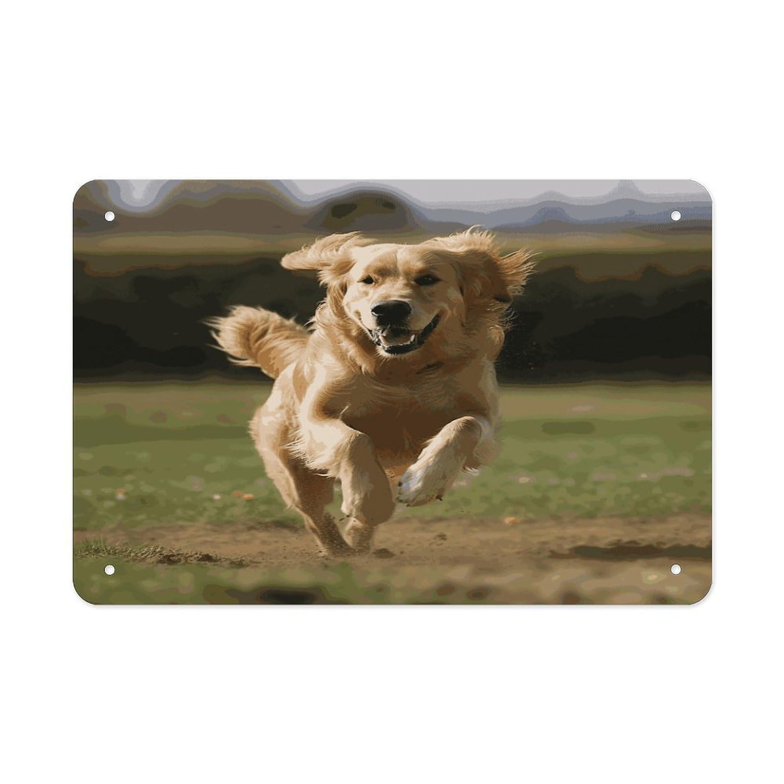 Fekiloot Style Golden Retriever Running Metal Signs Wall Art Tin Sign