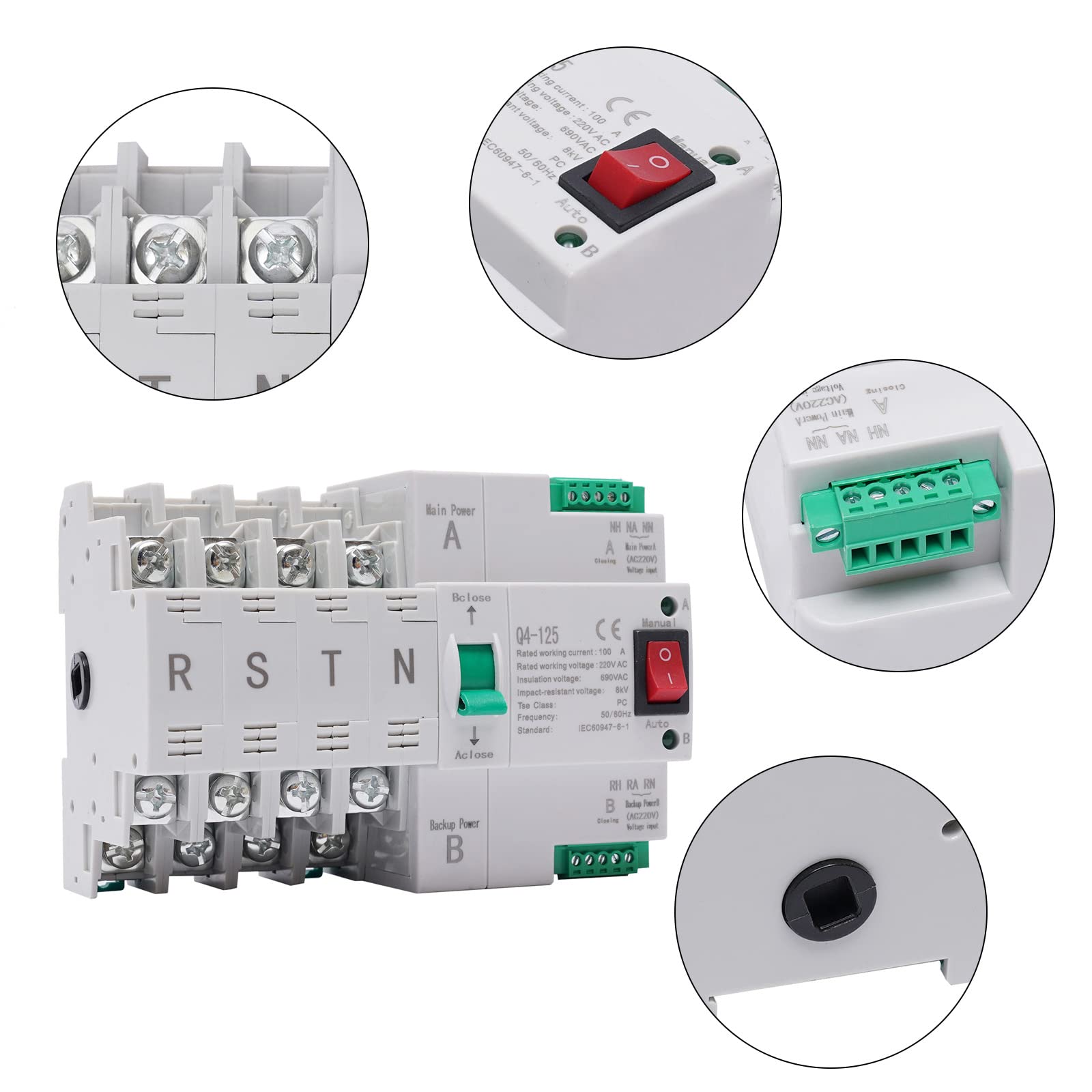 Conmutador de transferencia Dual Power 4P 100A 220V Interruptor de transferencia doble